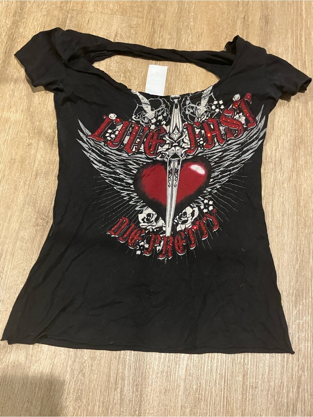Crash & Burn Live fast die pretty Heart & Sword Women's Tee small